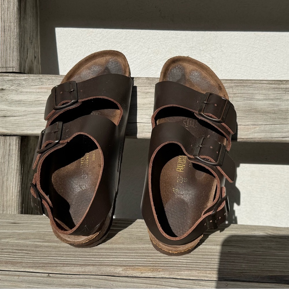 Birkenstock Milano Genuine Leather Top Chocolate Brown Sandals. Made In Germany